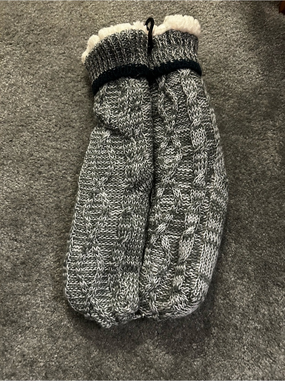Cozy Gray Cable-Knit Slipper Socks